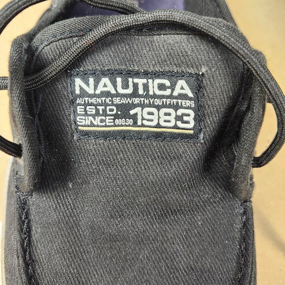 Nautica Boat Shoes – 9.5M Black Canvas Spinnaker II Slip-On Casual Preppy - Picture 6 of 9